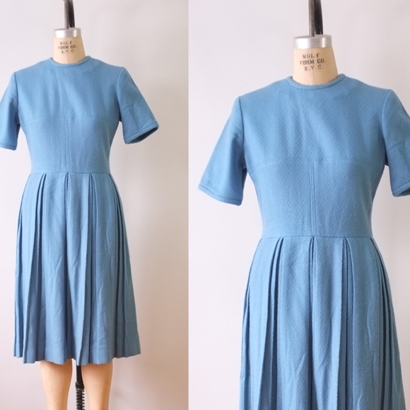 vintage blue wool knit dress | 1950s blue dress - Picture 12 of 15